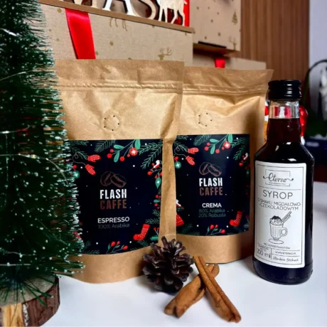 Zestaw świąteczny - kawa ziarnista 2x100g, syrop cynamonowo-karmelowy